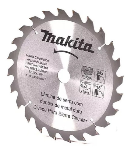 Disco Sierra Circular Makita D-51340 185mm 7 1/4 24 Dientes