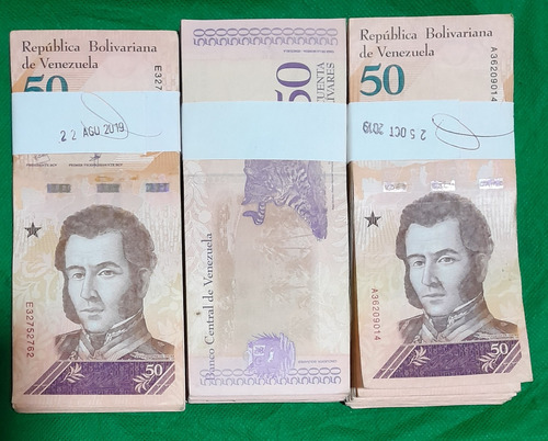 Tres Fajos Billetes De 50 Bolivares Soberanos, (circulados)