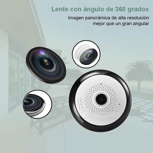 Imagen 6 de 10 de Camara Wifi P2p Ip Techo Ojo De Pez 4 Mic Parlante 360°