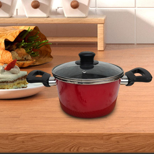 Panela Esmaltada, Panela Com Tampa De Vidro, 19cm Vermelho
