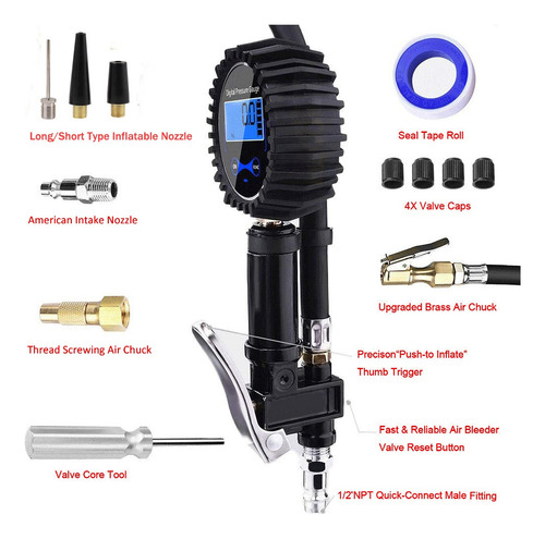 Medidor De Pressão De Pneu Digital Lcd Air Inflator Pump 20