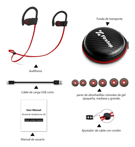Firstop Auriculares Bluetooth, Audífonos Inalámbricos Impermeables Ipx7, Auriculares Con Reducción De Ruido Y Ajuste Seguro Para Deportes Y Gimnasia, Con Micrófono Incorporado(rojo)