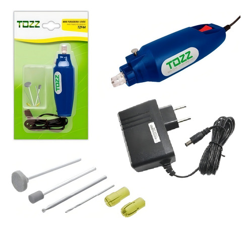 Mini Furadeira Drill 7 Acessórios + Fonte Cor Azul