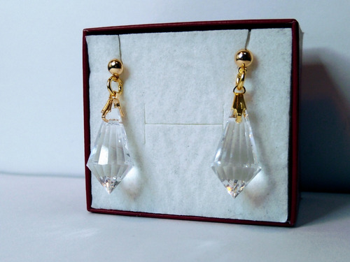 Brinco Cristal Egípcio Gota Multifacetada Folheado Ouro 18k