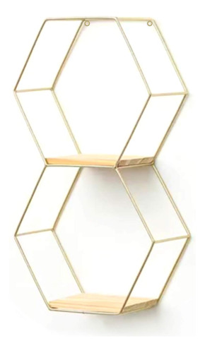 Estante Flotante Hexagonal Geometrico Alambre Metal Dorado X