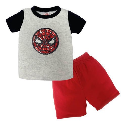 Conjunto Shorts Marvel Bordado Lentejuela Spiderman