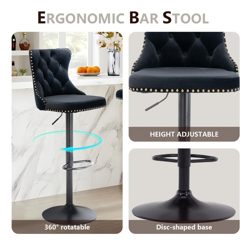 Jeteago Juego De 2 Taburetes De Bar De Terciopelo Taburetes