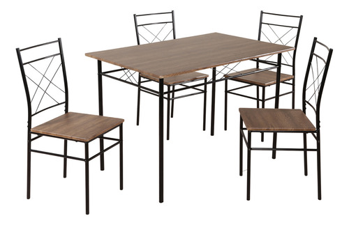 Juego De Comedor Rectangular Mesa Con 4 Sillas Superficie Madera MDF y Estructura Metalica Para 4 Personas Marrón