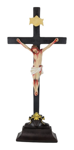 Imagem 1 de 5 de Crucifixo Tradicional Pedestal De Mesa 37cm Policromado