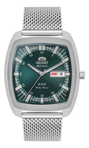 Relógio Masculino Orient Automático Quadrado F49ss030 E1sx Cor da correia Prata Cor do bisel Prata Cor do fundo Verde