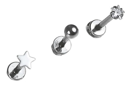 Set Piercing Acero Quirurgico Nostril Labret Estrella Pack