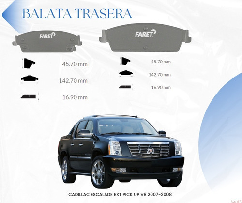 Balata Trasera Cadillac Escalade Ext Pick Up V8/6.2l 2008