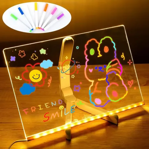 Pizarra LED Acrílica Con 7 Rotuladores Y Soporte | Iluminación USB, Borrable Y Reutilizable Para Niños Y Oficina