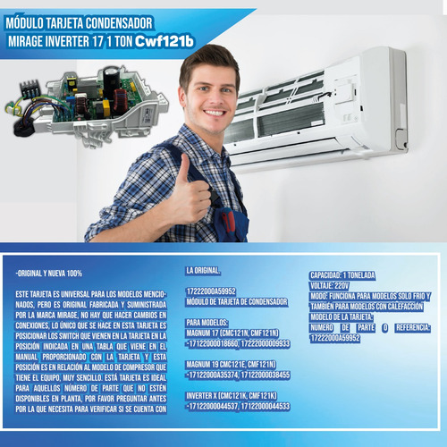 Módulo Tarjeta Condensador Mirage Inverter 17 1 Ton Cwf121b