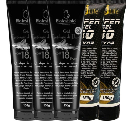 Kit 3 Gel Cartilagem De Tubarão 150g + 2 Super Gel 30 Ervas