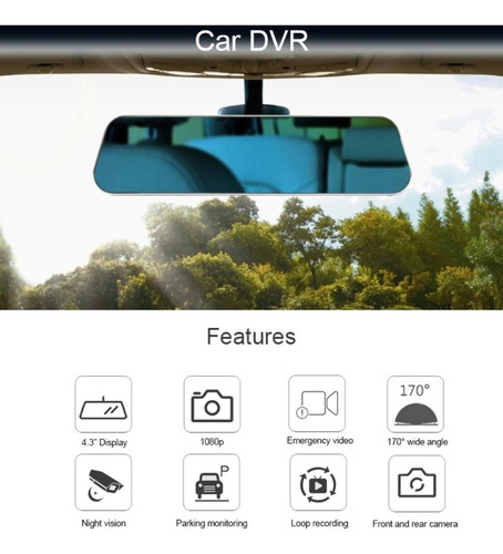 Espejo Retrovisor 4.3 PuLG Doble Cámara Frente Y Reversa Dvr