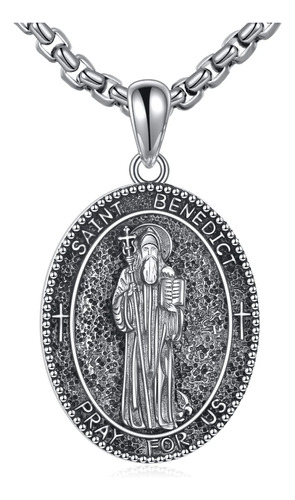 Vonala Collar Con Medalla De San Benito, Plata De Ley 925, M