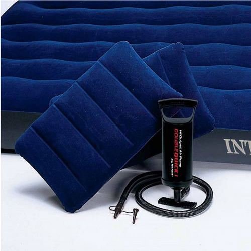 Imagen 3 de 8 de Colchón Inflable Intex Grande + Inflador+ 2 Almohadas Cuotas