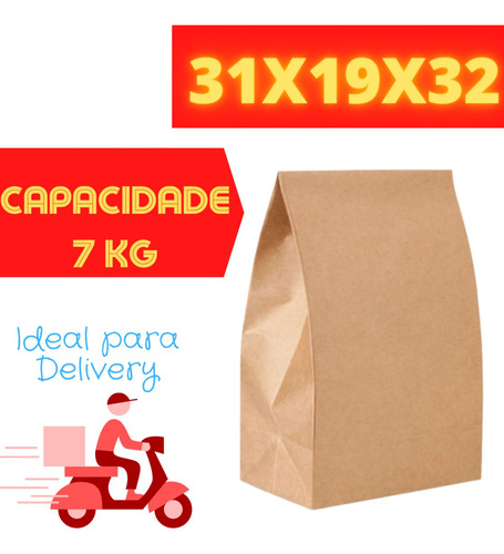 100 Saco Kraft Para Delivery Extra G (31x19x32) - Liso