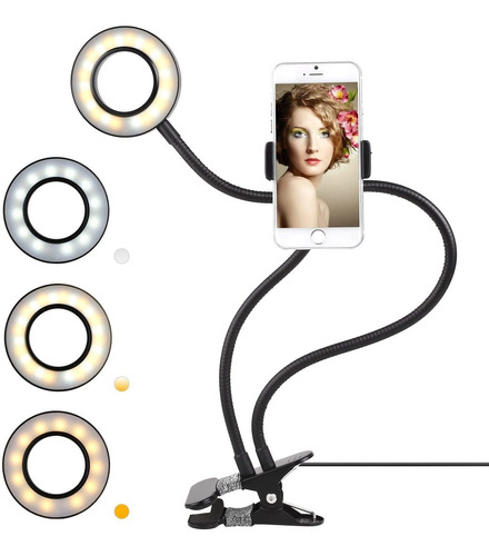 Aro Luz Led Selfie C/ Soporte Pinza Celular 2 En 1 Tiktok