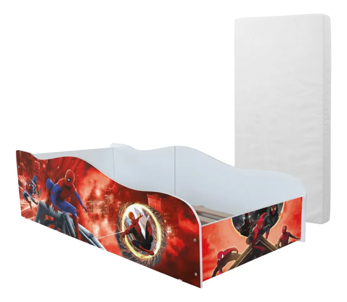 Cama Infantil Adesivada Meninos 100% Mdf Com Colchão Cor Vermelho Spiderman
