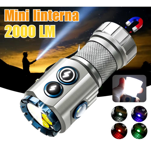 Linterna Led Edc Recargable 2000lm Con Lámpara Rgb Y Clip