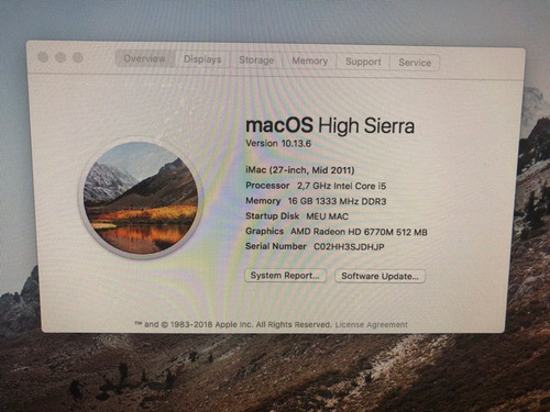 iMac 27 2011 Core I5 Hd 1tb 16gb Ram High Sierra 10.13
