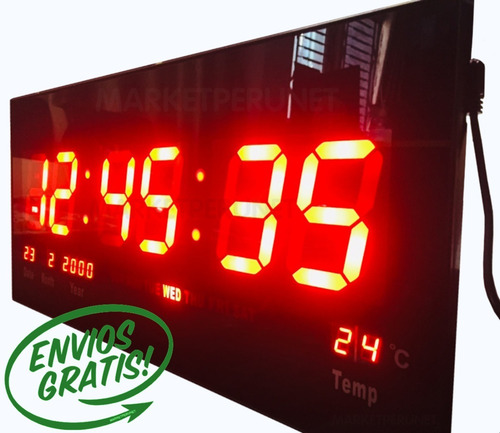 Imagen 2 de 7 de Reloj Digital De Pared Led 46x22cm Temperatura Calendario