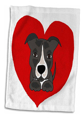 3d Rose Fun Gray And White Pitbull Puppy Dog And Red He...