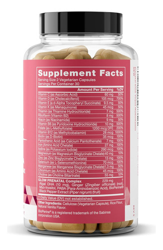 Glow Vitaminas Prenatales Para Mamá Y Bebé Con Dha Sabor Vainilla