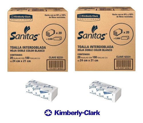 Sanitas Toalla Interdoblada 2000 Pz Kimberly 92231 | 2 Cajas