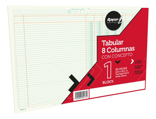 Block Tabular 8 Columnas Con Concepto Rayter Doble Carta 50h