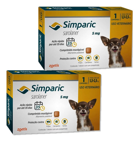Kit 2 Simparic Antipulgas Cães 1,3 A 2,5kg