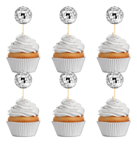 24 Piezas De Adornos Para Cupcakes Con Bolas De Discoteca, S