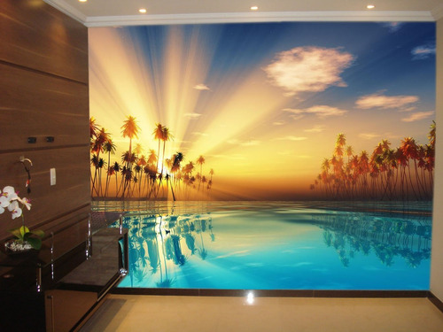 Papel De Parede 3d Paisagem Céu Sol Luz Praia M² Nsk35