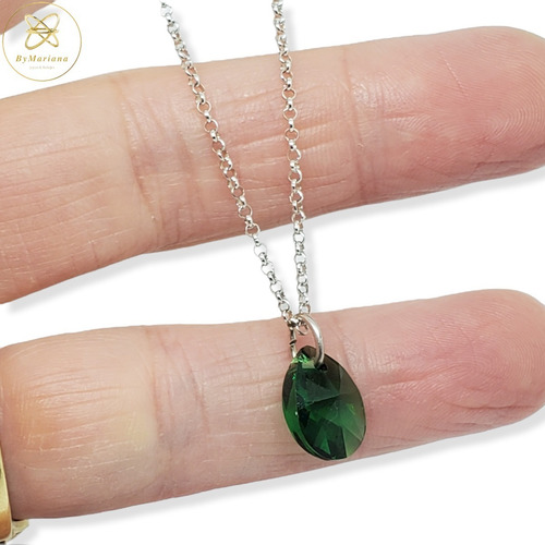 Imagen 5 de 7 de Cadena Plata + Dije Gota Cristal Swa Verde 10 X 13mm