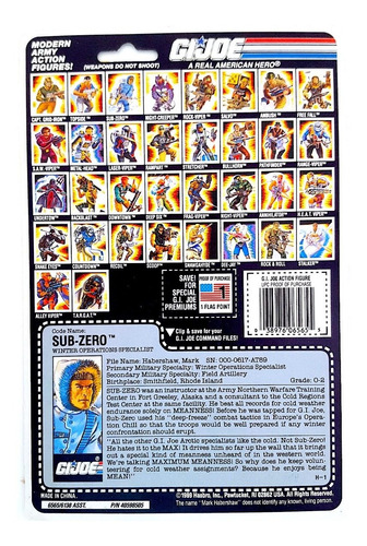 Gi Joe Arah Cobra Sub Zero 1989 Uncut File Card