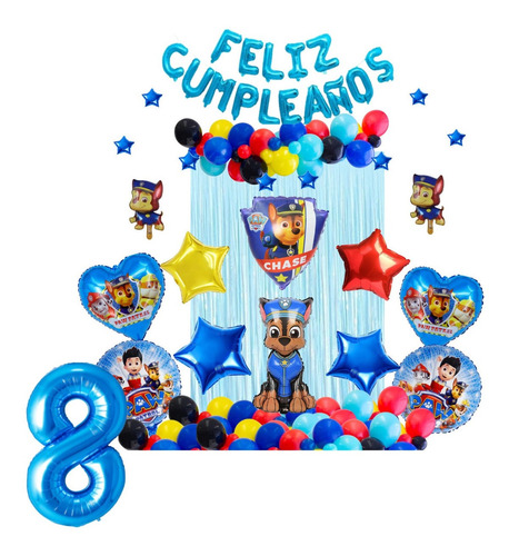 Decoración Globos Feliz Cumpleaños Chase Paw Patrol Numero