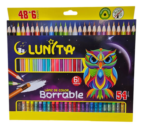 Lapices De Colores Borrables Lunita 48 Colores + 6 Trazo Triangular