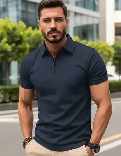 MLB 4222623853 Camiseta Gola Polo Pique Masculina Ziper Manga Curta Vero JM