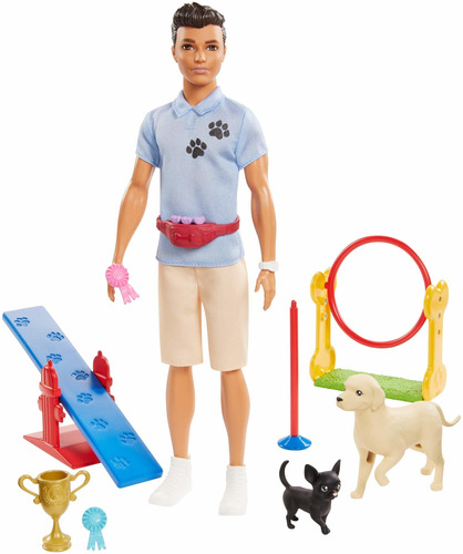 Ken Dog Trainer Set De Juego Con Muñeca, 2 Figuras De Perro,