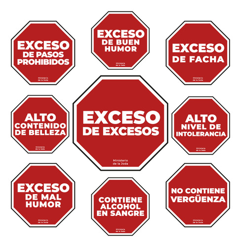 Props Fiesta Carteles Exceso Octógonos Rojo - Kit Imprimible