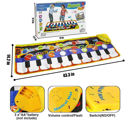 Imagen 5 de 6 de Renfox - Tapetes Musicales Infantiles, Alfombra Con Teclado