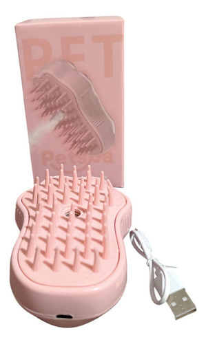 Cepillo Vapor Masajeador Quita Pelo Mascota Huella Carga Usb Rosa