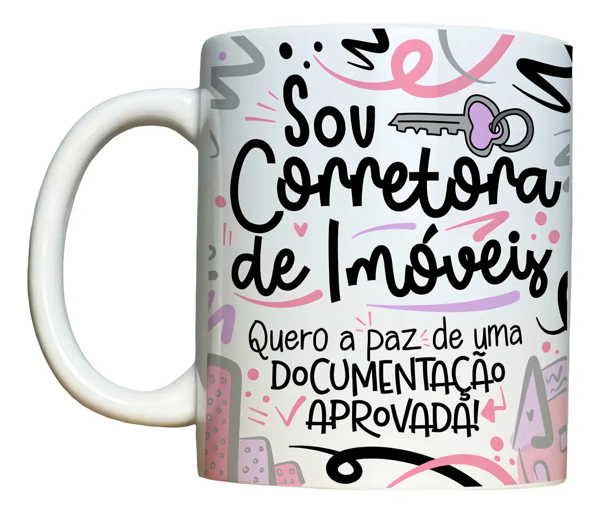 Caneca de Porcelana Corretora de Imóveis, Branca, 325 mL, Apta para Micro-ondas e Lava-louças