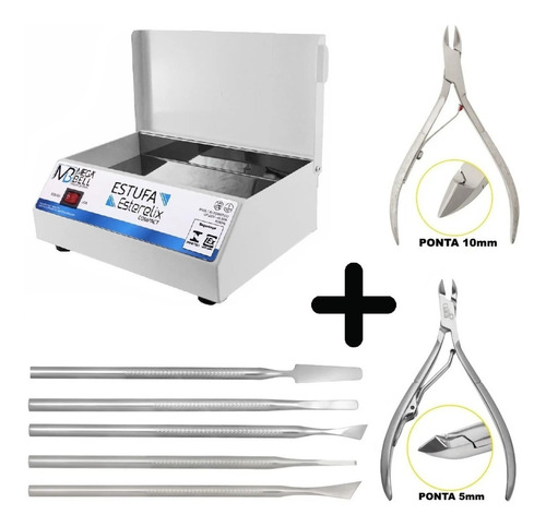Imagem 1 de 9 de Estufa Mega Bell Esterilizador Alicates Kit Manicure 5 Peças
