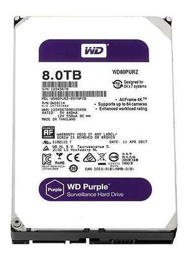 Hdd Wd Purple 8 Tb Para Seguranca Vigilancia Dvr Wd84purz