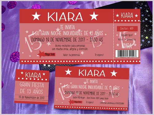 Invitaciones De 15 Tarjetas Ticket Violeta Lila