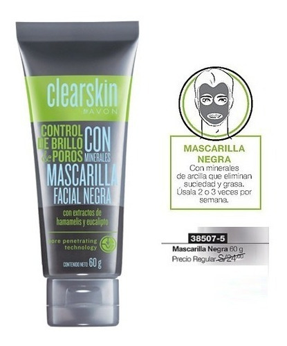 Clearskin Mascarilla Negra 60 Grs. Rostro Graso Acné Avon