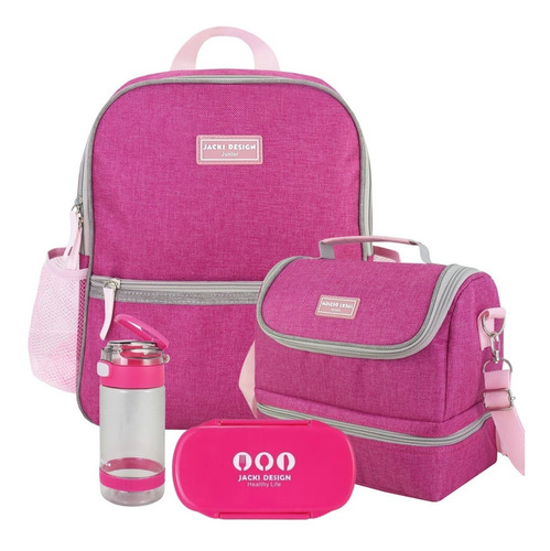 Imagem 1 de 6 de Kit Escolar Mochila Bolsa Térmica Marmita Infantil E Garrafa